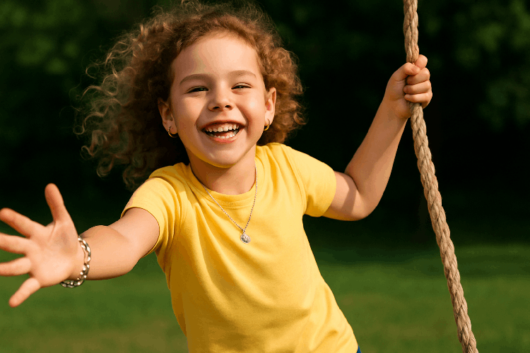Child confidently wearing stainless steel jewelry in daily life.